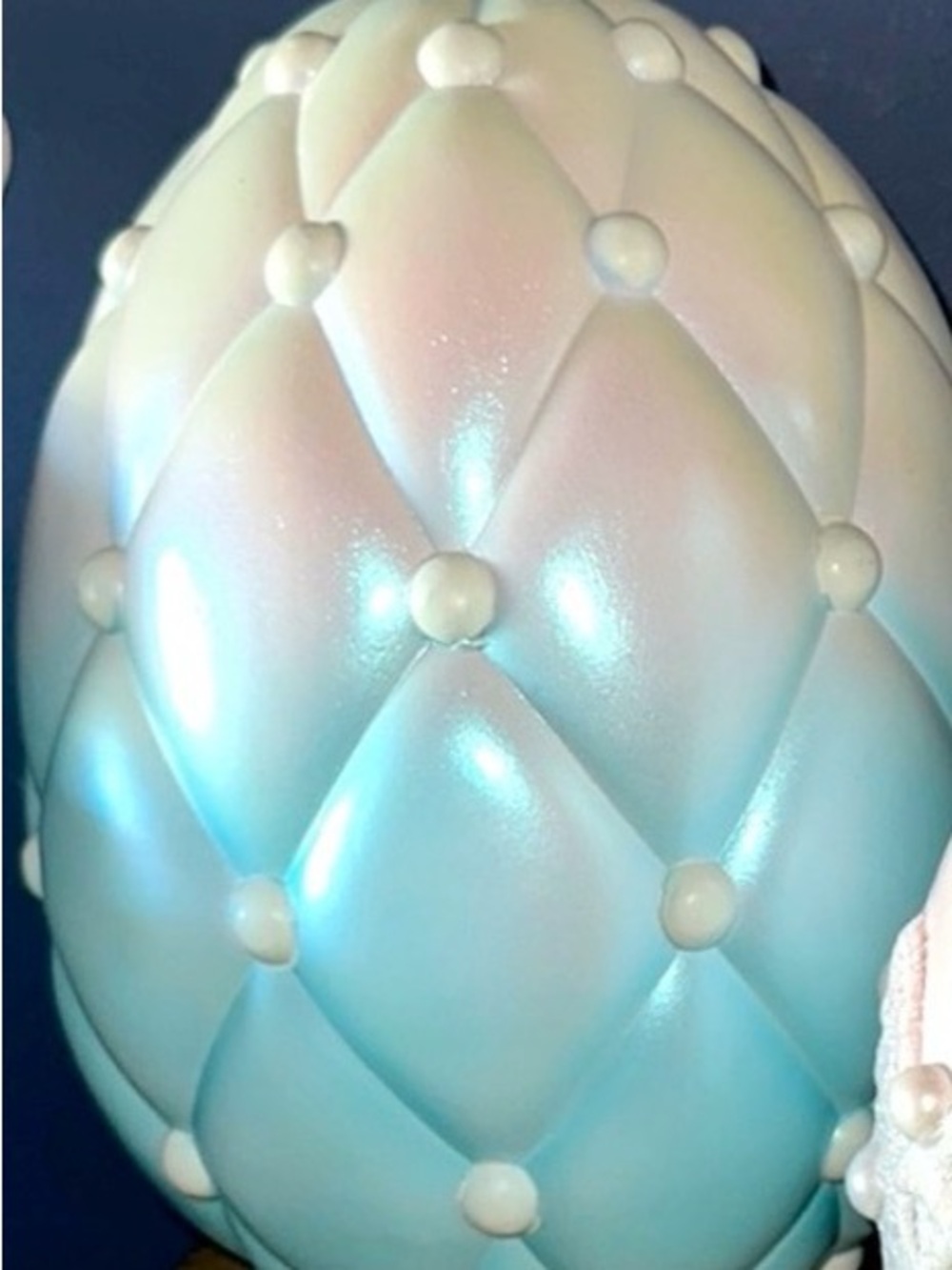 Iridescent Blue Quilted looking Decorative Accent Egg - Picture 2 of 2